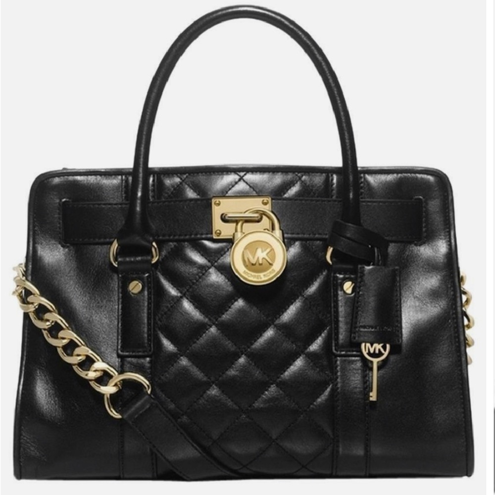 Michael Kors Hamilton Quilted Leather bag, black and gold